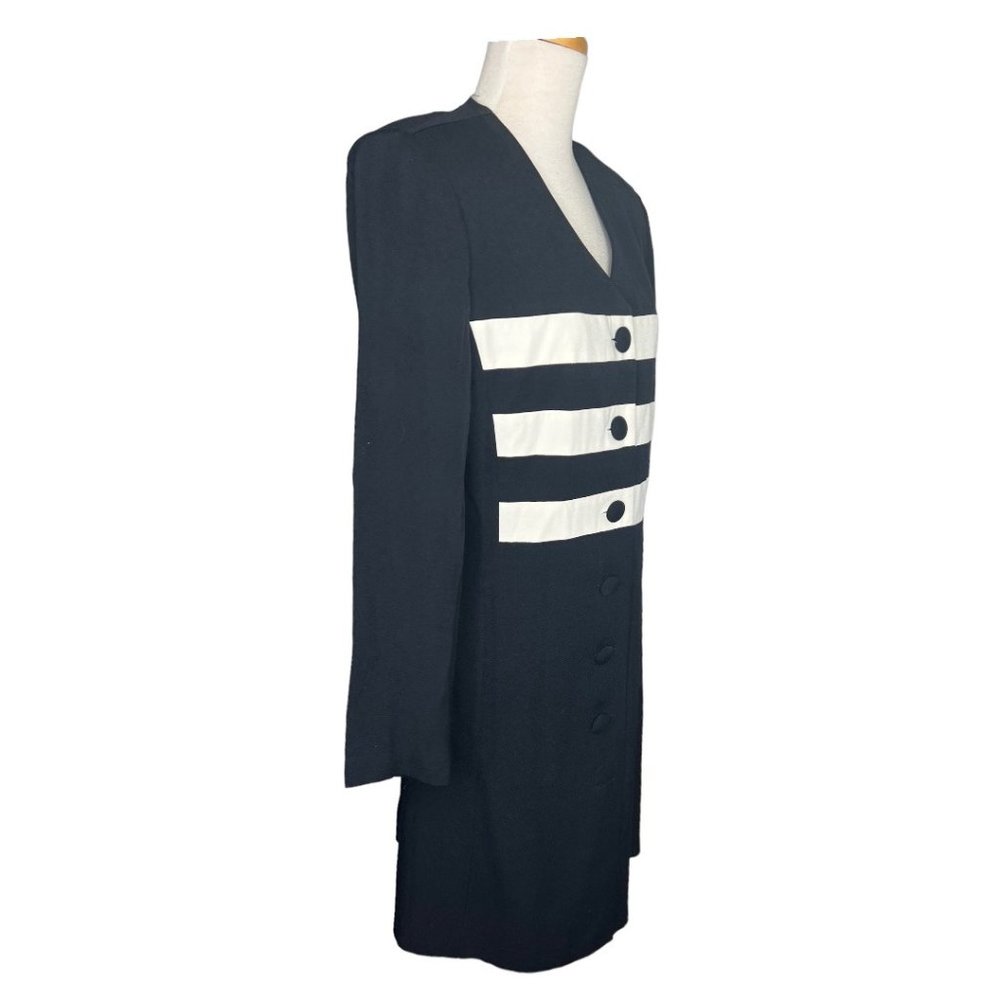 Louis Snyder and Dani Max Vintage 80s Black and White Striped Blazer Dress Size - Picture 6 of 7
